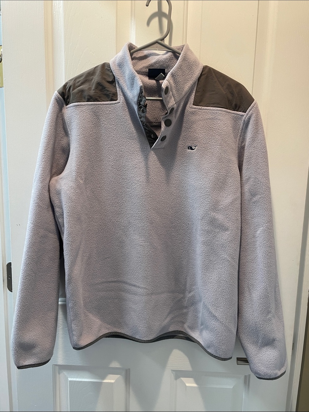 Vineyard Vines Lilac Fleece Zip-Up with Charcoal Shoulder Panels